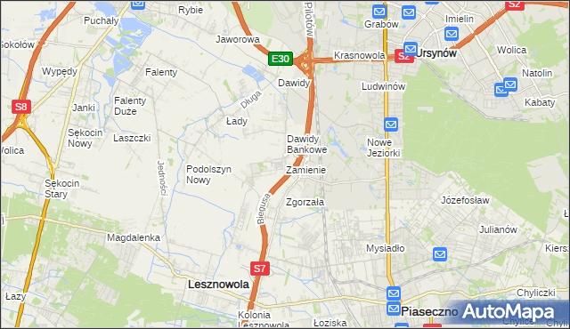 mapa Zamienie gmina Lesznowola, Zamienie gmina Lesznowola na mapie Targeo