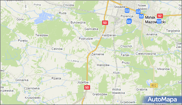 mapa Zamienie gmina Mińsk Mazowiecki, Zamienie gmina Mińsk Mazowiecki na mapie Targeo