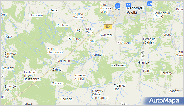 mapa Żarówka gmina Radomyśl Wielki, Żarówka gmina Radomyśl Wielki na mapie Targeo
