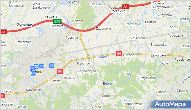 mapa Zawada gmina Dębica, Zawada gmina Dębica na mapie Targeo