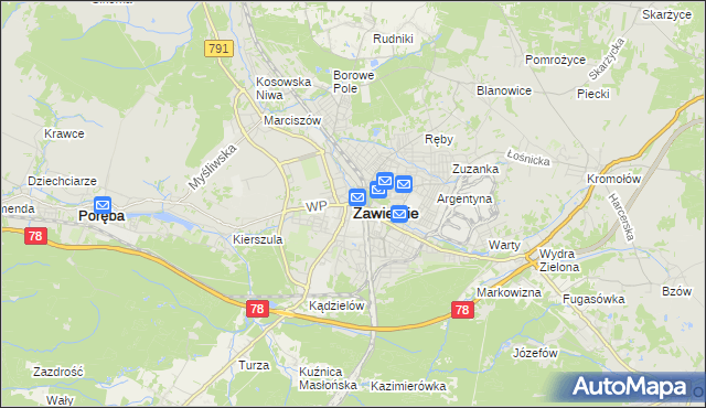 mapa Zawiercie, Zawiercie na mapie Targeo