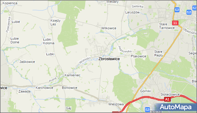 mapa Zbrosławice, Zbrosławice na mapie Targeo