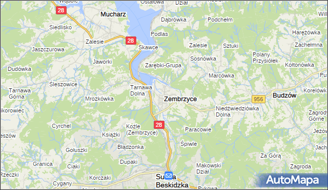 mapa Zembrzyce, Zembrzyce na mapie Targeo