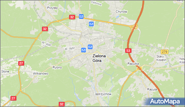 mapa Zielona Góra, Zielona Góra na mapie Targeo