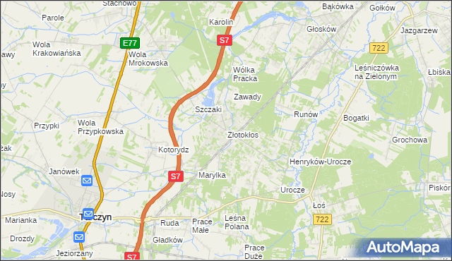 mapa Złotokłos, Złotokłos na mapie Targeo