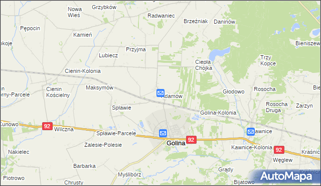 mapa Adamów gmina Golina, Adamów gmina Golina na mapie Targeo