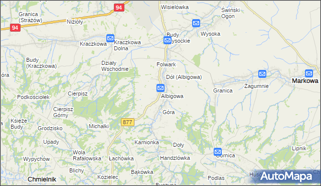 mapa Albigowa, Albigowa na mapie Targeo