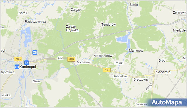 mapa Aleksandrów gmina Koniecpol, Aleksandrów gmina Koniecpol na mapie Targeo