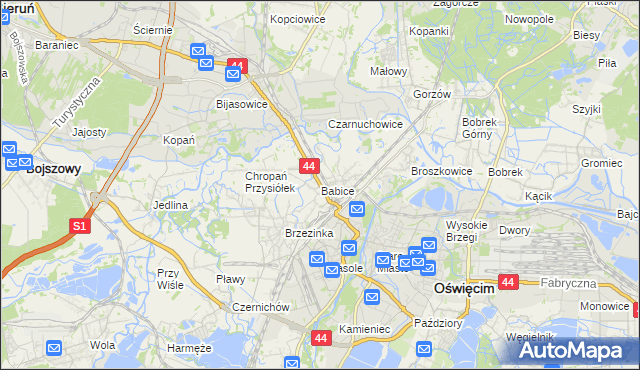 mapa Babice gmina Oświęcim, Babice gmina Oświęcim na mapie Targeo