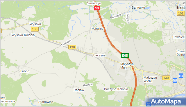 mapa Baczyna gmina Lubiszyn, Baczyna gmina Lubiszyn na mapie Targeo