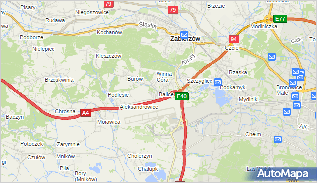 mapa Balice gmina Zabierzów, Balice gmina Zabierzów na mapie Targeo