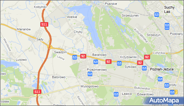 mapa Baranowo gmina Tarnowo Podgórne, Baranowo gmina Tarnowo Podgórne na mapie Targeo