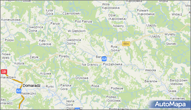 mapa Barycz gmina Domaradz, Barycz gmina Domaradz na mapie Targeo