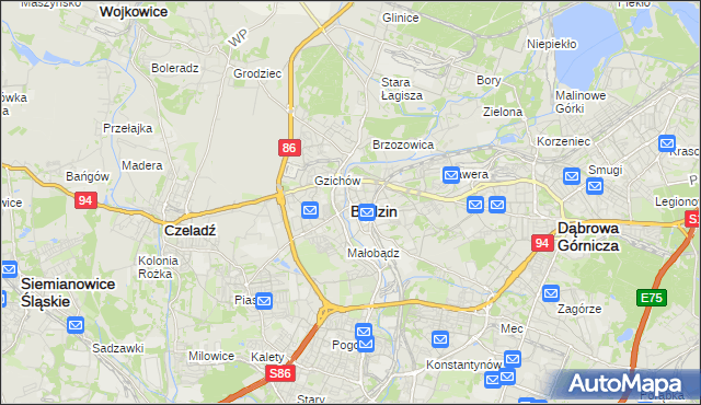 mapa Będzin, Będzin na mapie Targeo