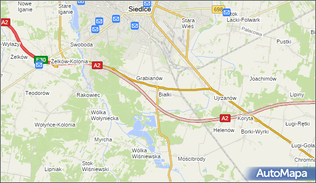 mapa Białki gmina Siedlce, Białki gmina Siedlce na mapie Targeo