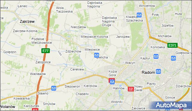 mapa Bielicha, Bielicha na mapie Targeo