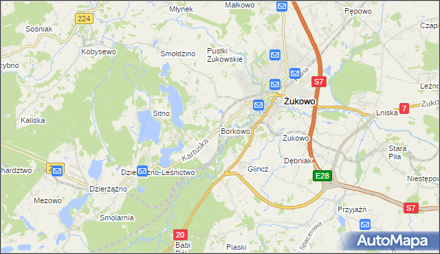 mapa Borkowo gmina Żukowo, Borkowo gmina Żukowo na mapie Targeo