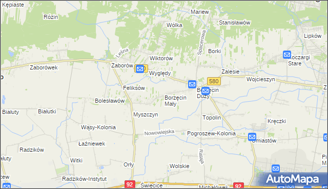 mapa Borzęcin Mały, Borzęcin Mały na mapie Targeo
