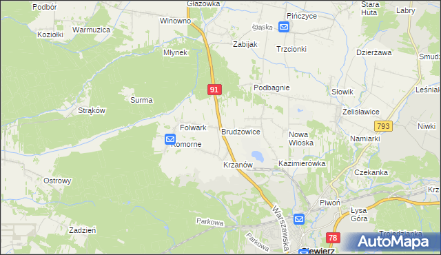 mapa Brudzowice, Brudzowice na mapie Targeo