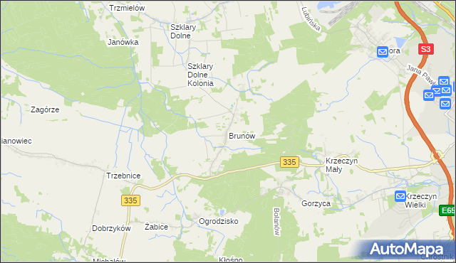 mapa Brunów gmina Chocianów, Brunów gmina Chocianów na mapie Targeo