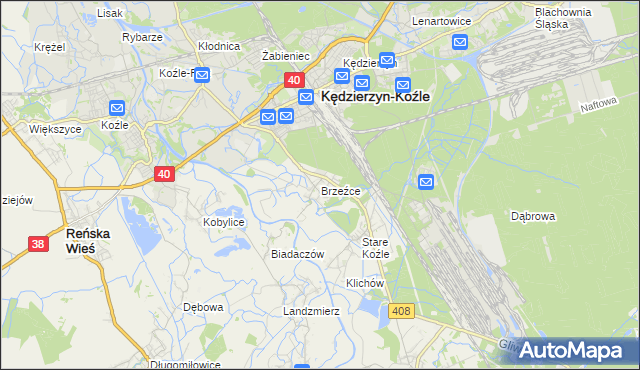 mapa Brzeźce gmina Bierawa, Brzeźce gmina Bierawa na mapie Targeo