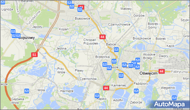 mapa Brzezinka gmina Oświęcim, Brzezinka gmina Oświęcim na mapie Targeo