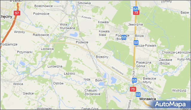 mapa Brzeziny gmina Morawica, Brzeziny gmina Morawica na mapie Targeo