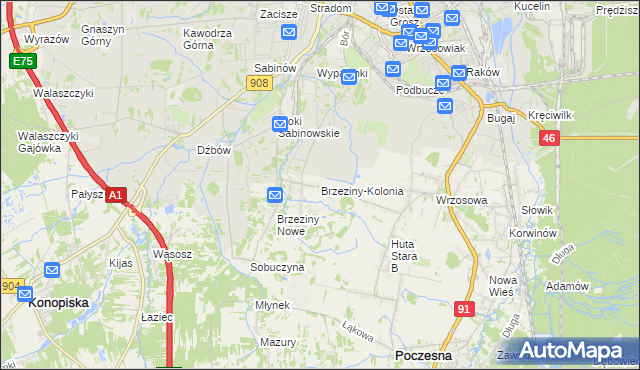 mapa Brzeziny-Kolonia, Brzeziny-Kolonia na mapie Targeo