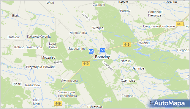 mapa Brzeziny powiat kaliski, Brzeziny powiat kaliski na mapie Targeo