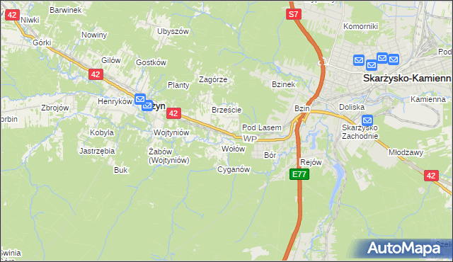 mapa Bugaj gmina Bliżyn, Bugaj gmina Bliżyn na mapie Targeo