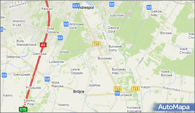 mapa Bukowiec gmina Brójce, Bukowiec gmina Brójce na mapie Targeo