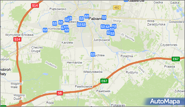 mapa Bychlew, Bychlew na mapie Targeo