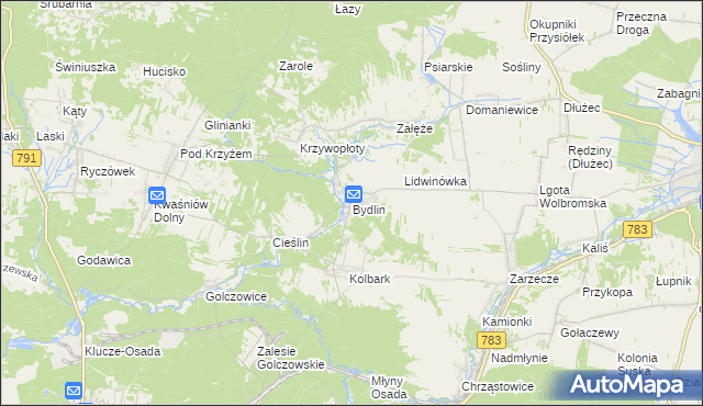 mapa Bydlin, Bydlin na mapie Targeo