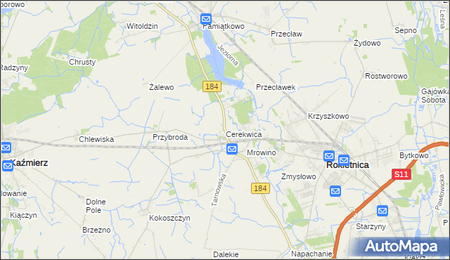 mapa Cerekwica gmina Rokietnica, Cerekwica gmina Rokietnica na mapie Targeo