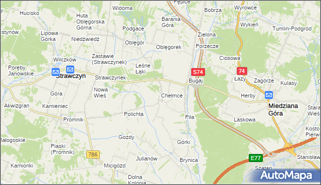 mapa Chełmce gmina Strawczyn, Chełmce gmina Strawczyn na mapie Targeo