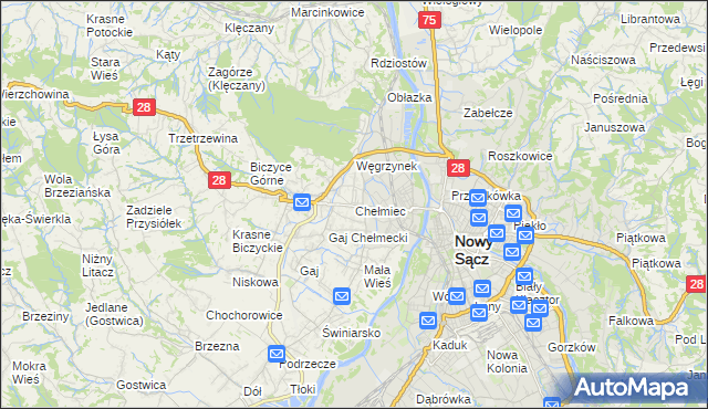 mapa Chełmiec powiat nowosądecki, Chełmiec powiat nowosądecki na mapie Targeo