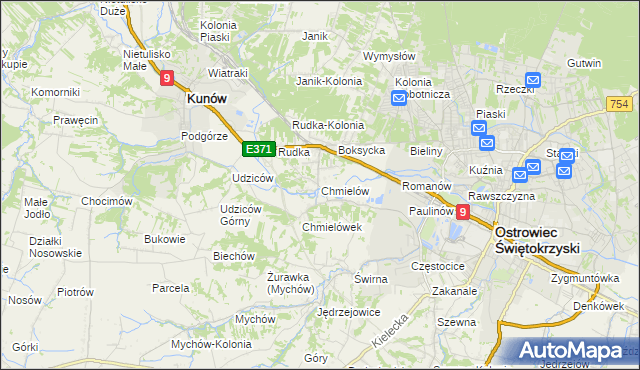 mapa Chmielów gmina Bodzechów, Chmielów gmina Bodzechów na mapie Targeo
