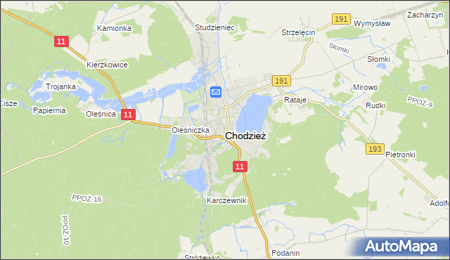 mapa Chodzież, Chodzież na mapie Targeo