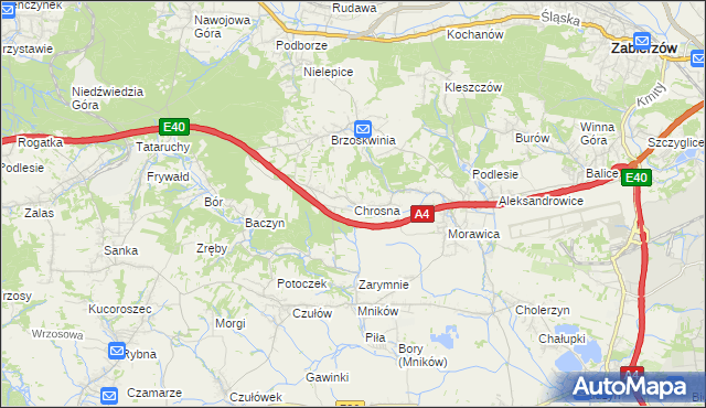 mapa Chrosna gmina Liszki, Chrosna gmina Liszki na mapie Targeo