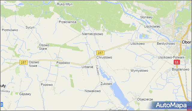 mapa Chrustowo gmina Oborniki, Chrustowo gmina Oborniki na mapie Targeo