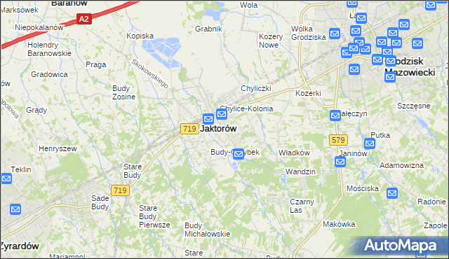 mapa Chylice gmina Jaktorów, Chylice gmina Jaktorów na mapie Targeo