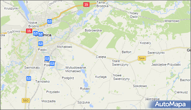 mapa Cielęta, Cielęta na mapie Targeo