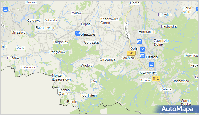 mapa Cisownica, Cisownica na mapie Targeo