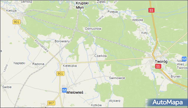 mapa Czarków gmina Wielowieś, Czarków gmina Wielowieś na mapie Targeo