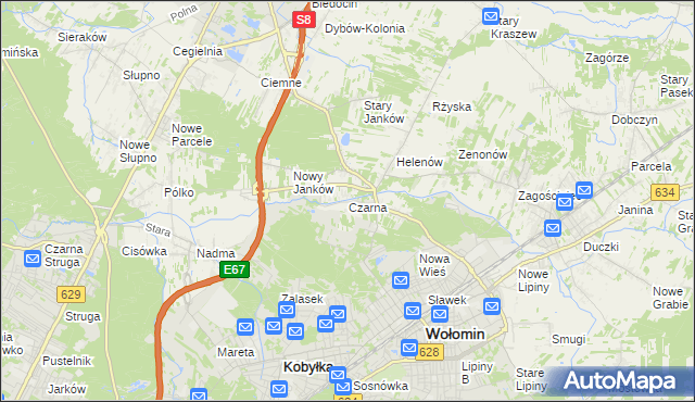 mapa Czarna gmina Wołomin, Czarna gmina Wołomin na mapie Targeo
