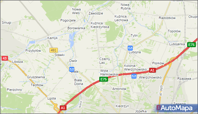 mapa Czarny Las gmina Mykanów, Czarny Las gmina Mykanów na mapie Targeo