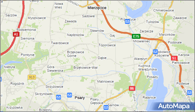 mapa Dąbie gmina Psary, Dąbie gmina Psary na mapie Targeo