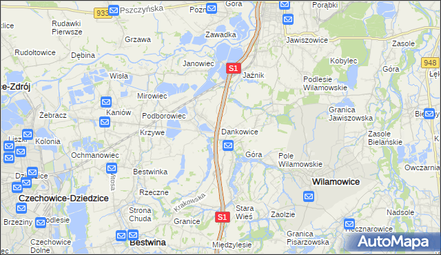 mapa Dankowice gmina Wilamowice, Dankowice gmina Wilamowice na mapie Targeo