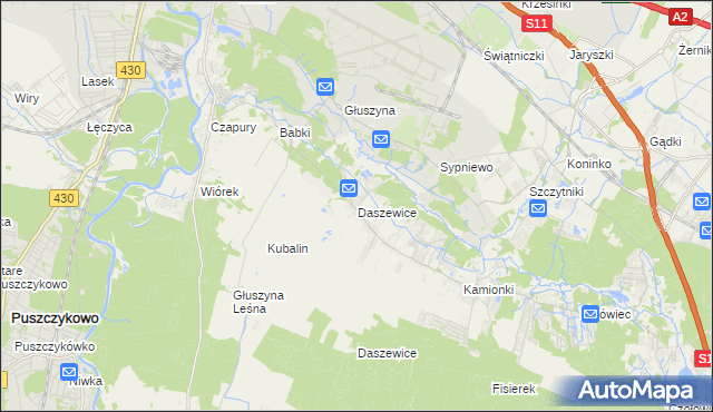 mapa Daszewice gmina Mosina, Daszewice gmina Mosina na mapie Targeo