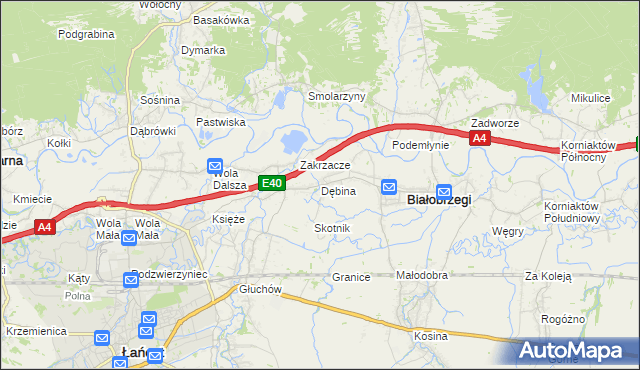 mapa Dębina gmina Białobrzegi, Dębina gmina Białobrzegi na mapie Targeo